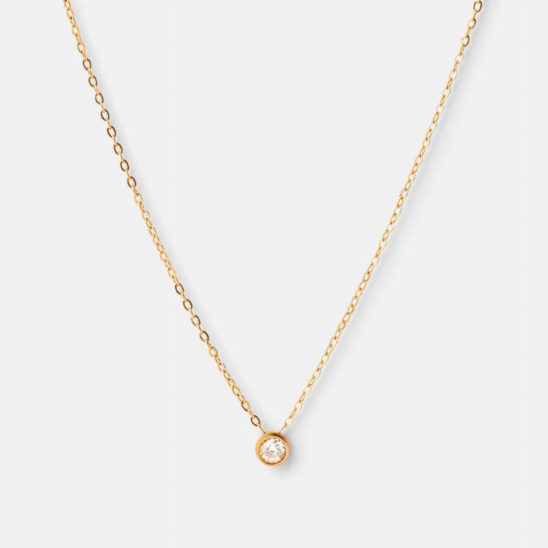 Enkelt Zirkon Halskæde i 18K Guldbelægning - Minimalistisk Design