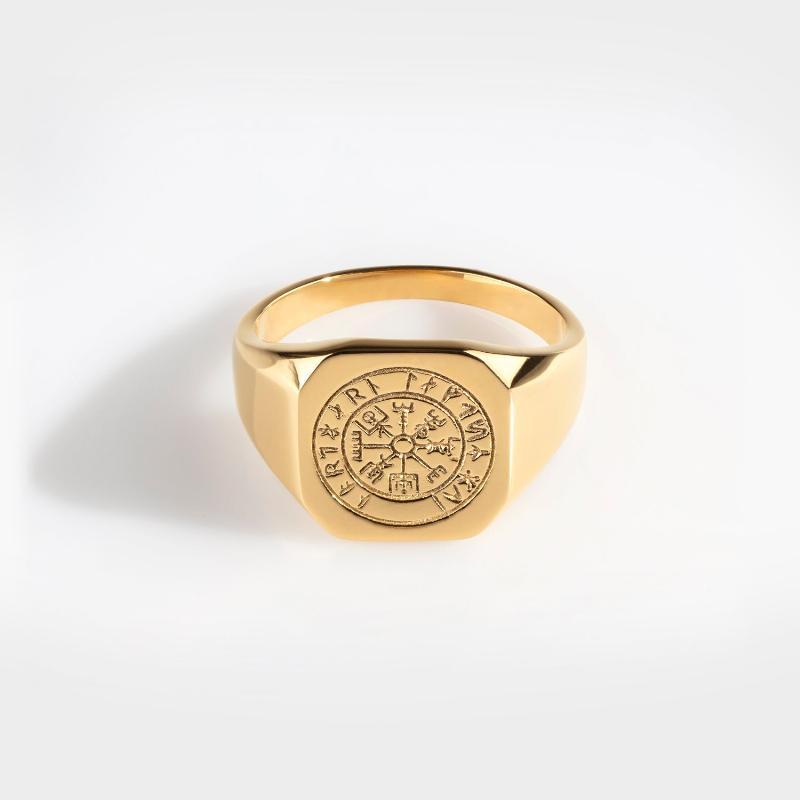 Vegvisir Signatur - Guldtonet Ring til Mænd - Elegant Design