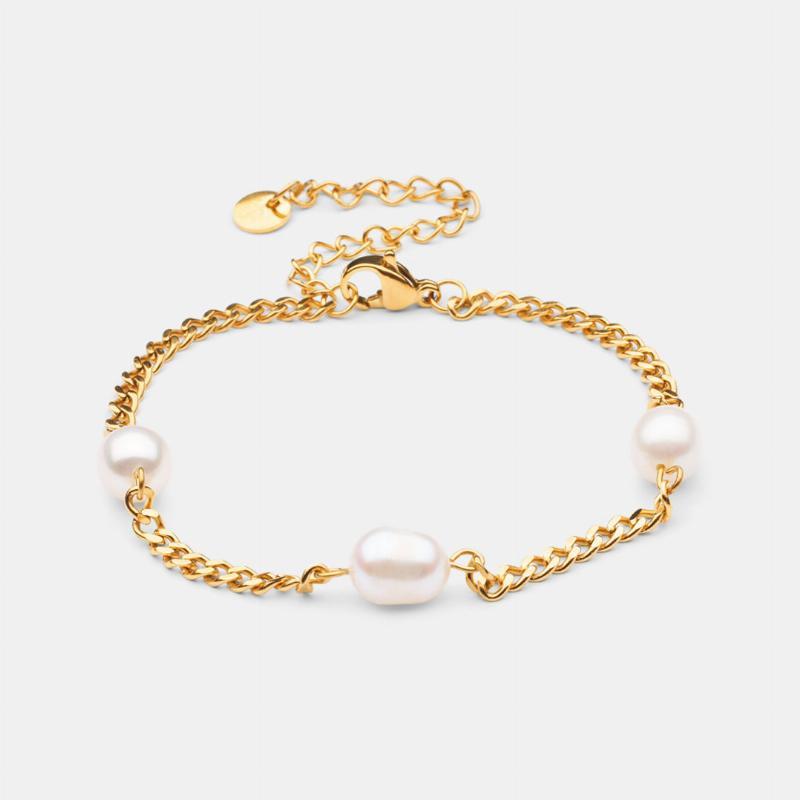 Elegant Panser Facet Perlearmbånd 18k Guldbelagt 3mm