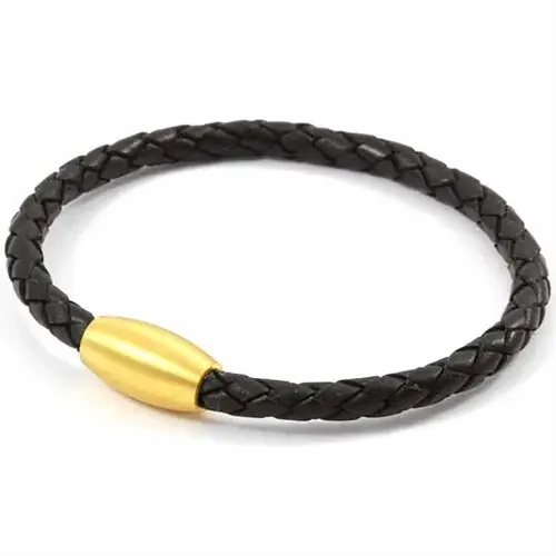 Sort Læderarmbånd med Magnetlås - Hurtig Levering!