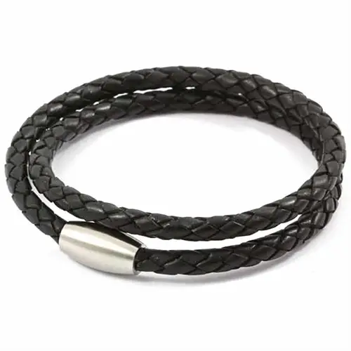 Sort Læderarmbånd med Mat Stål - Eksklusivt Tilbud!