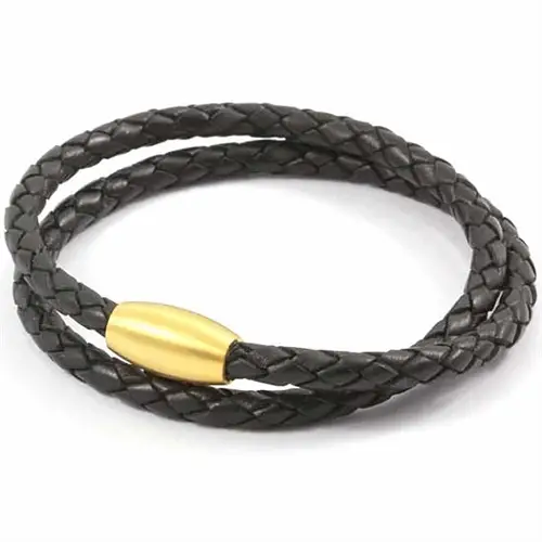 Sort læderarmbånd med magnetlås i guld - Hurtig levering!