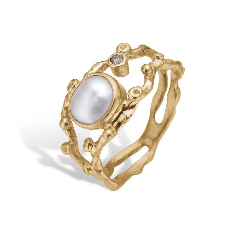 Zenith Duo Hvid Keshi Ring - Eksklusiv Smykkeoplevelse