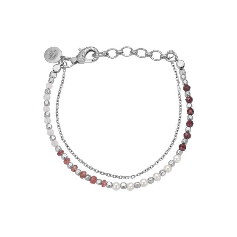 Nanna Sølv Rød Mix Perle Armbånd - Stilfuldt Smykke