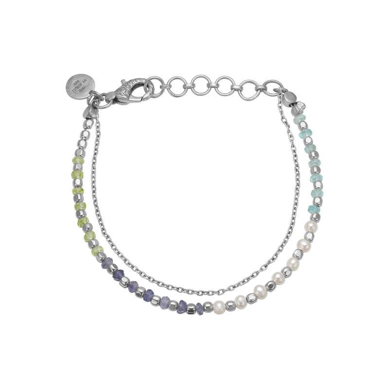 Nanna Sølv Blå Grøn Mix Perle Armbånd - 2024 Kollektion