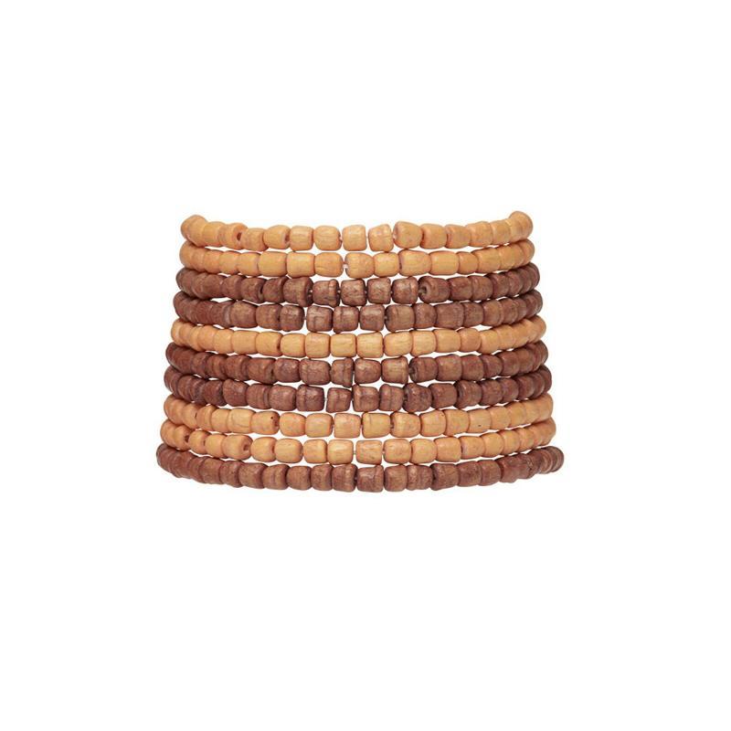 Håndlavet armbånd i ægte træperler - Orangebrune nuancer