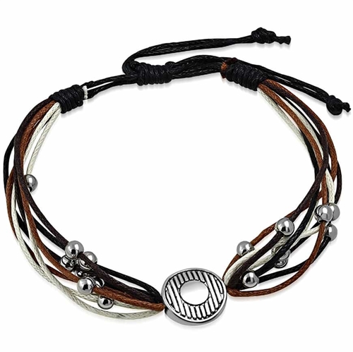 Elegant armbånd med bomuldssnore og metalperler