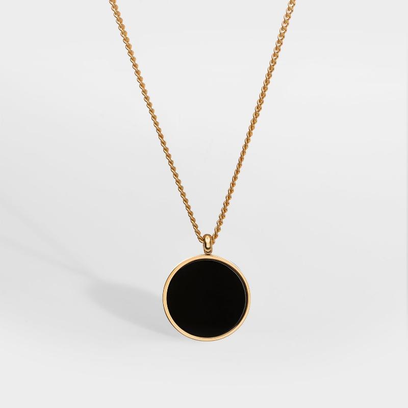 Elegant Black Onyx Halskæde i Guldtonet - Herre