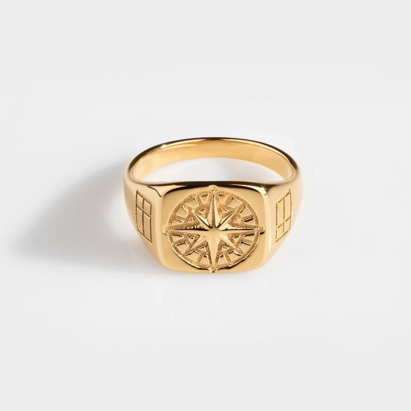 Kompas Signature - Guldtonet Ring til Mænd - Elegant Design
