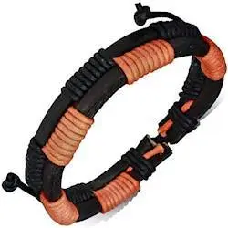 Orange Læderarmbånd med Bomuldssnor - Hurtig Levering!