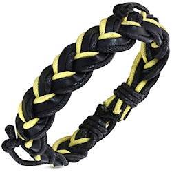 Flavio Flettet Læderarmbånd med Gul Snor - Hurtig Levering