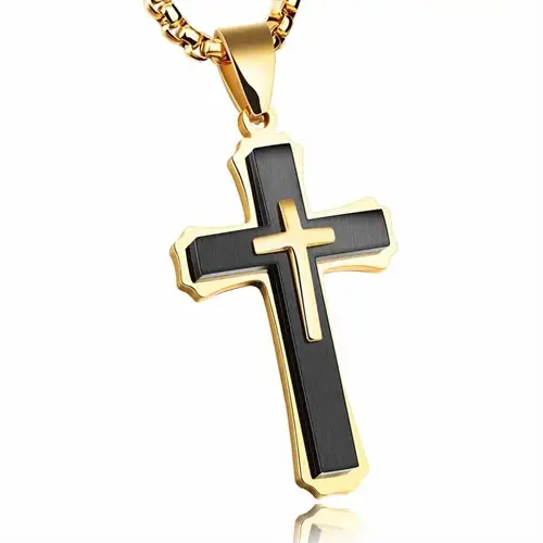 Christian Kors i Forgyldt Stål Halskæde med Agat