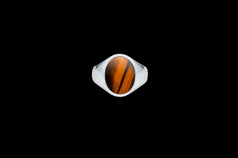 Ix Oval Signet Ring Tiger Eye Silver