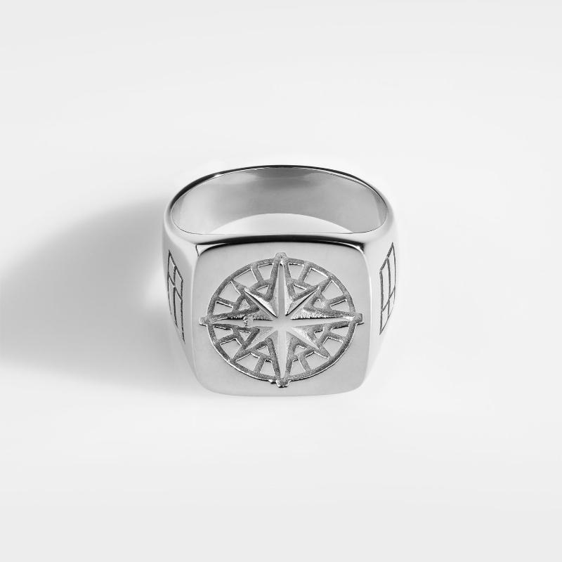 Compass Oversize Signature - Sølvtonet Ring til Mænd