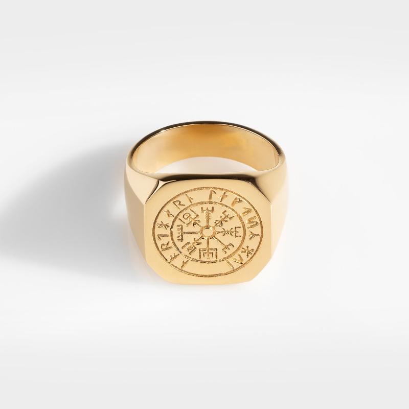 Vegvisir Oversize Signatur - Guldtonet Ring til Mænd