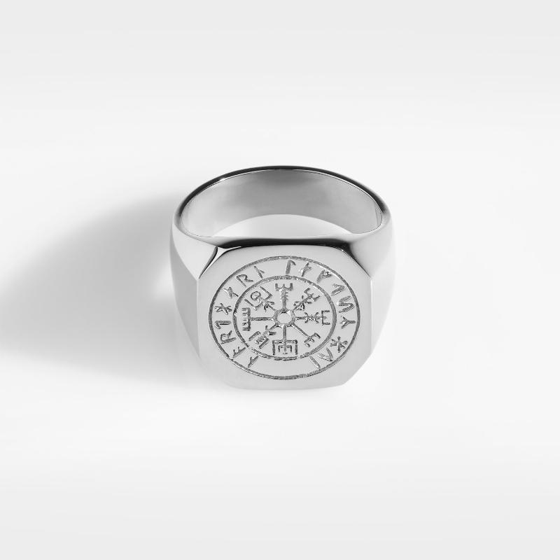 Vegvisir Oversize Sølvtonet Ring til Mænd - Udsalg!