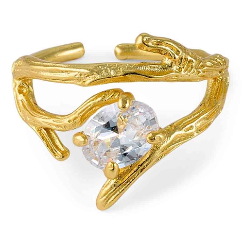 Forgyldt 14k Sølv Ring med CZ Sten - Hurtig Levering!