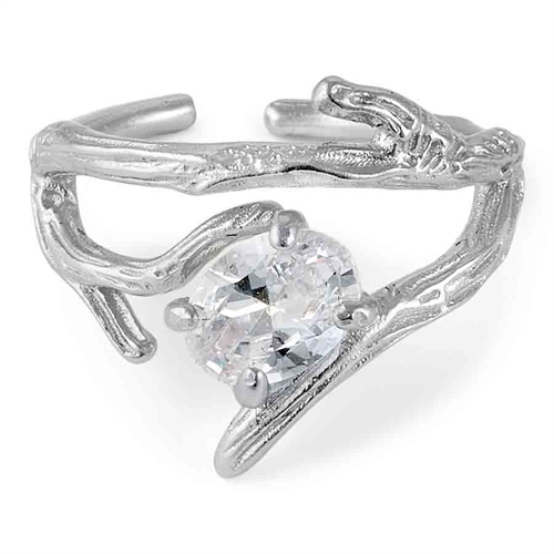 Sterling Sølv Ring med CZ Sten - Justerbar og Elegant