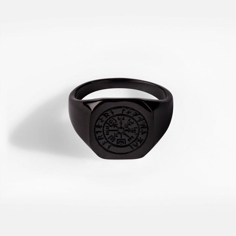 Vegvisir Signature - Elegant Sort Ring til Mænd