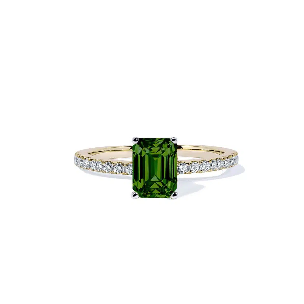 Oxford Grøn Radiant Solitaire Ring i Forgyldt Sølv - Gaveidé