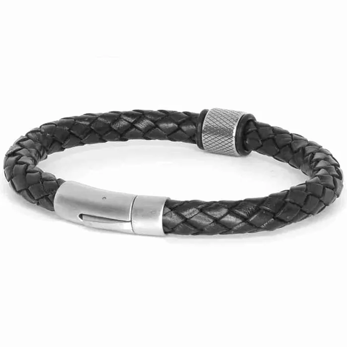 Menx - 8mm Sort Læderflet Armbånd til Mænd på Udsalg
