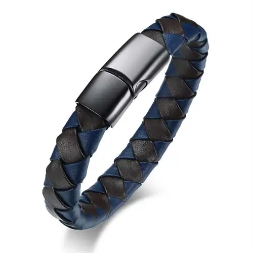 Tk Blue Læderarmbånd med Rustfri Stållås - Hurtig Levering!