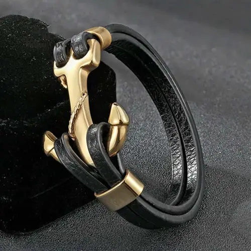Golden High Xp Armbånd i Rustfrit Stål og Læder