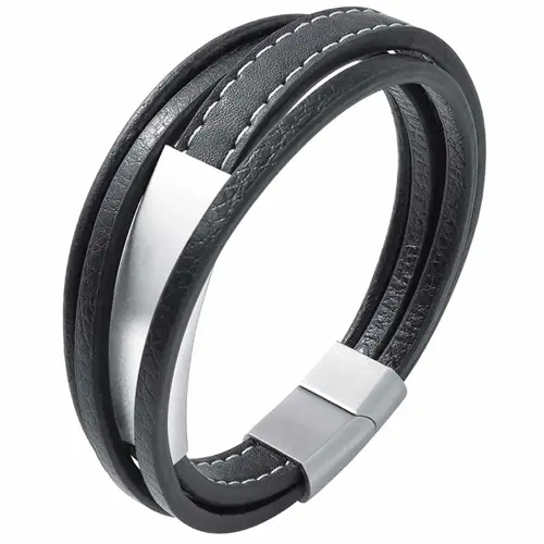 Lucio Læderarmbånd med Rustfrit Stål - Hurtig Levering!