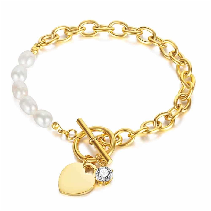 Hjerteperle Armbånd i Forgyldt Stål - Hurtig Levering!