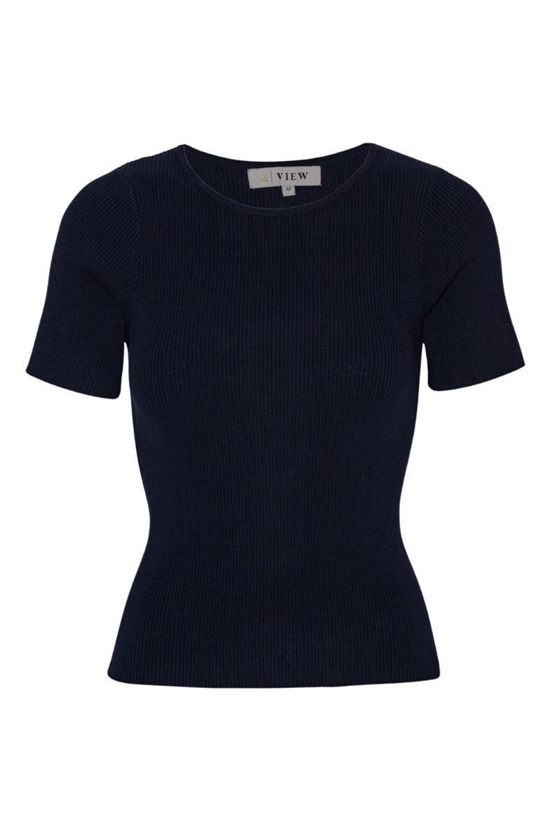 A-view – T-shirt med ribstrik – Sort – Udsalg!