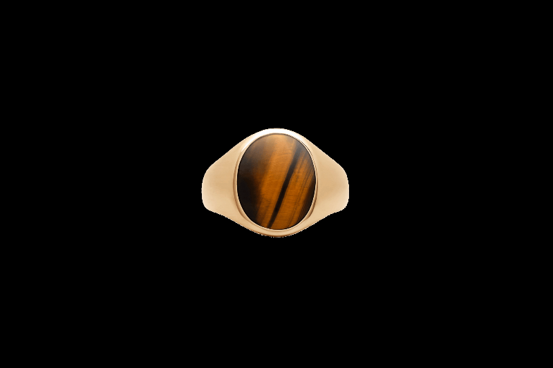 Ix Oval Signetring med Tiger Eye - Unisex Smykke i Guld