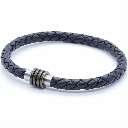Hammersort Læderarmbånd til Mænd med Magnetlås