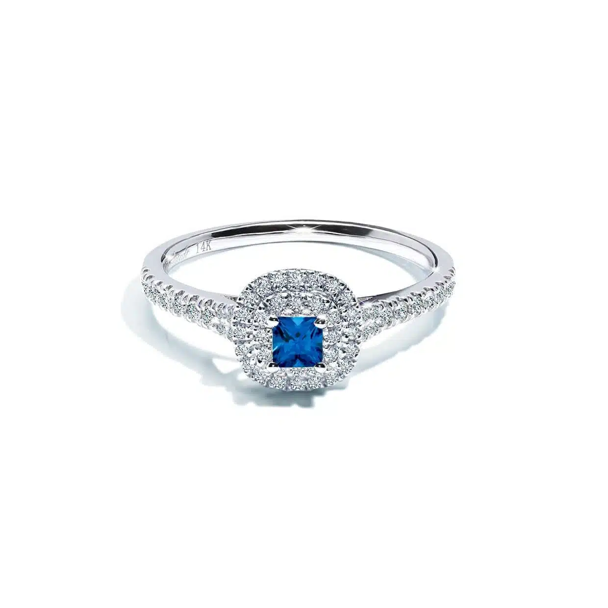 Athen Blå Safir Forlovelsesring med Dobbelt Halo