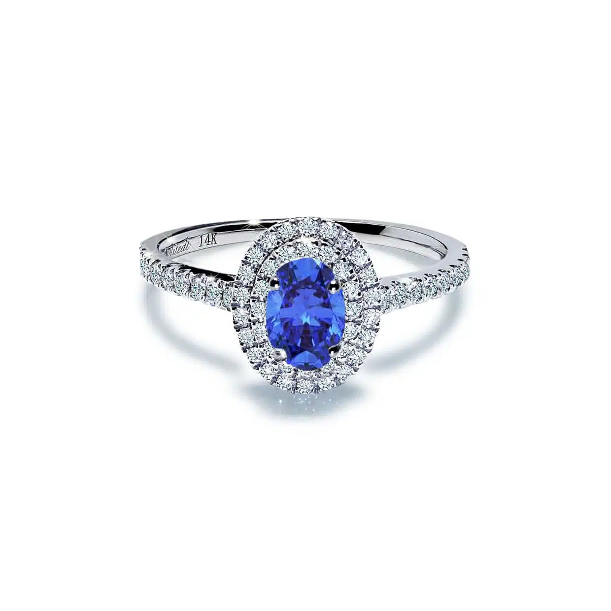 Winston Forlovelsesring med Blå Safir og Diamanthalo