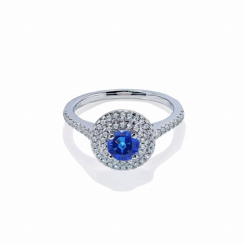 Grace Blå Safir Forlovelsesring Med Dobbelt Halo Af Diamanter