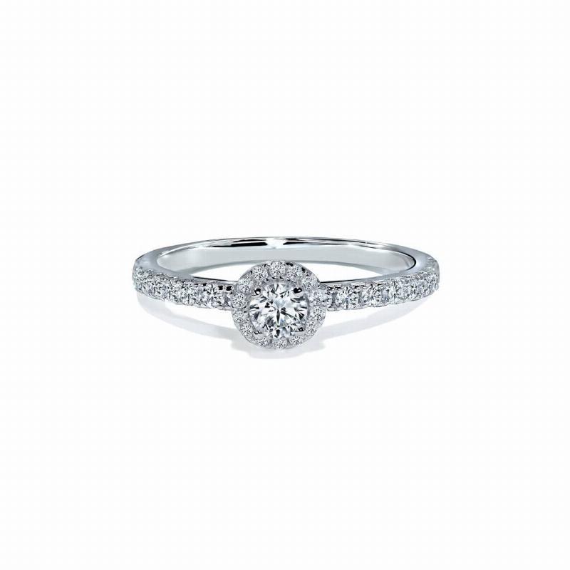 Klassisk Rund Halo Forlovelsesring I Hvidguld Med Diamantbånd