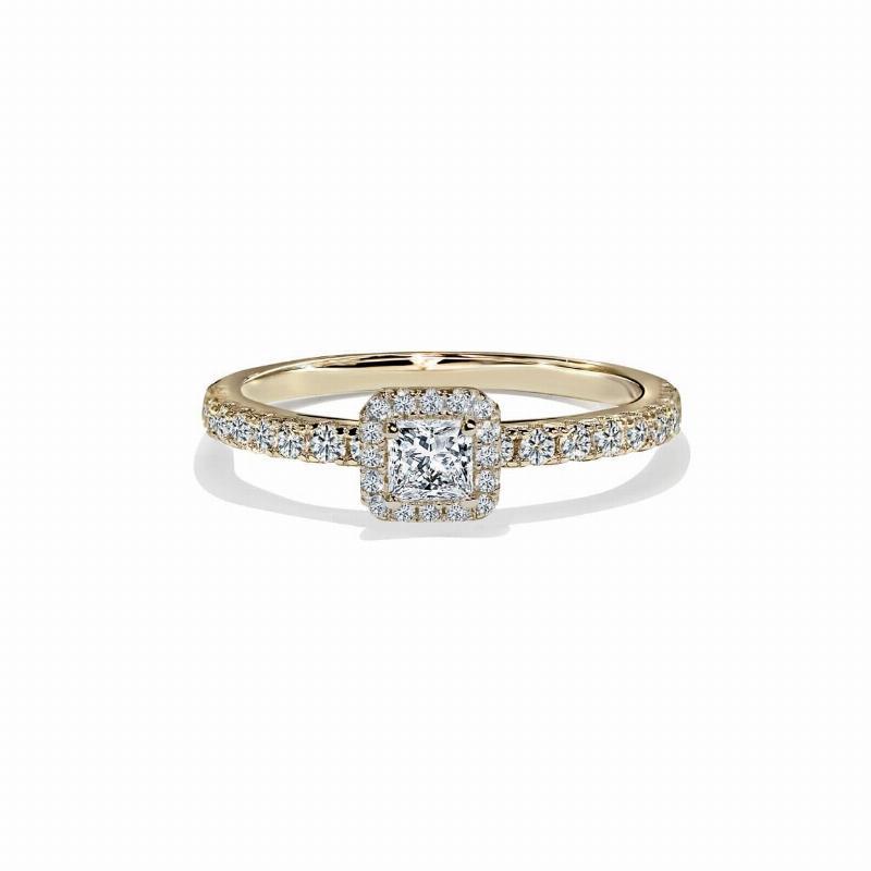 Bologna Guld Forlovelsesring med Firkantet Diamanthalo