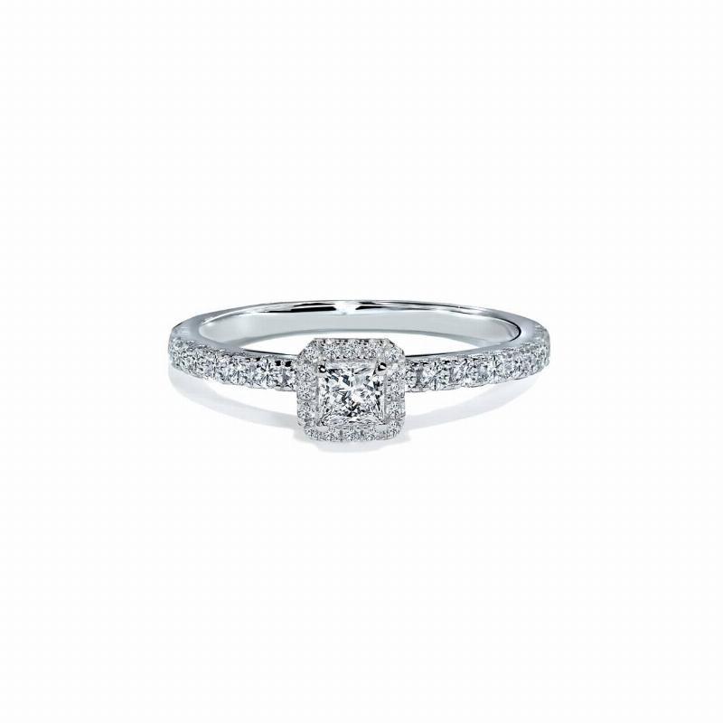 Torino Firkantet Diamanthalo Forlovelsesring I Hvidguld