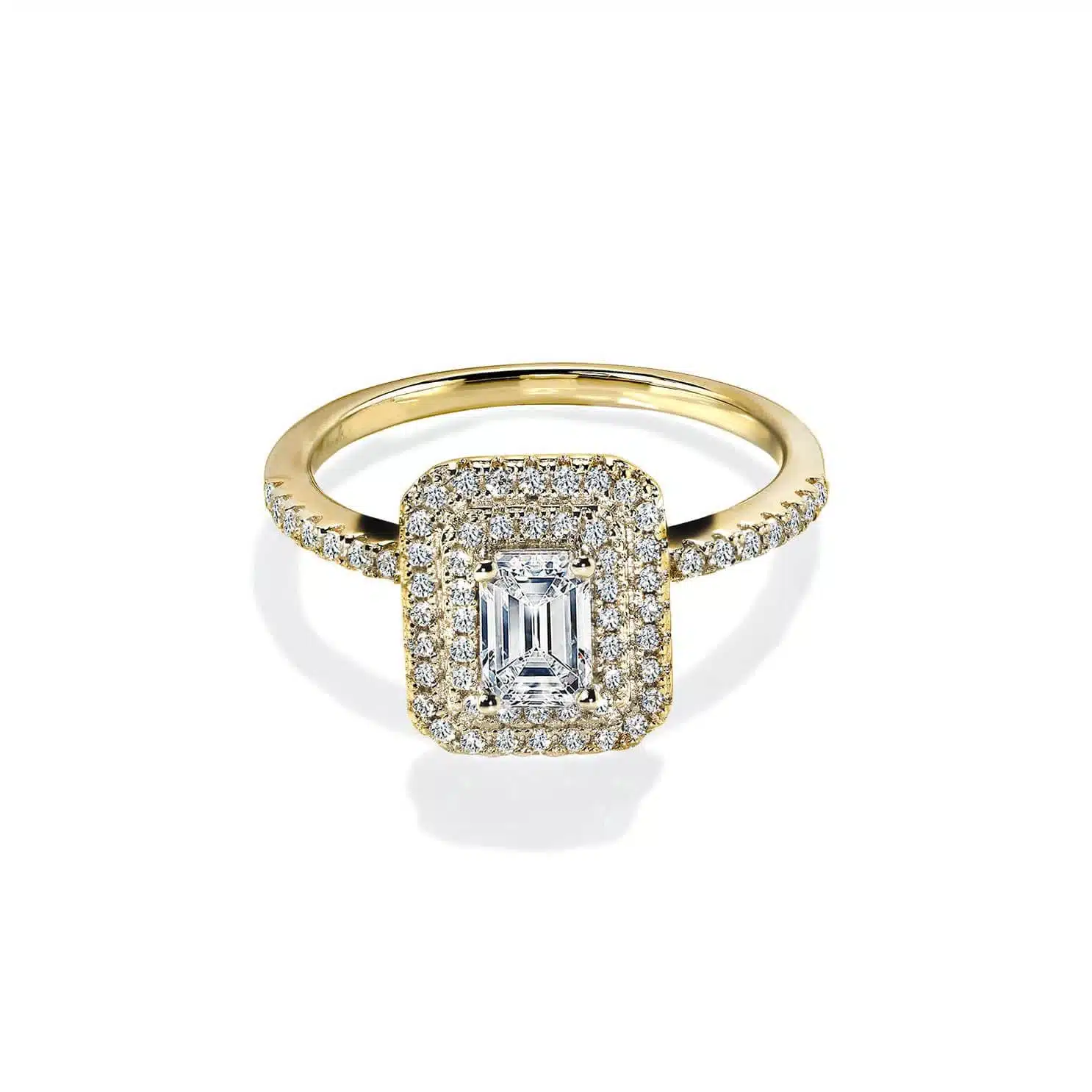 Bloom Emerald Safir Forlovelsesring med Diamant Halo