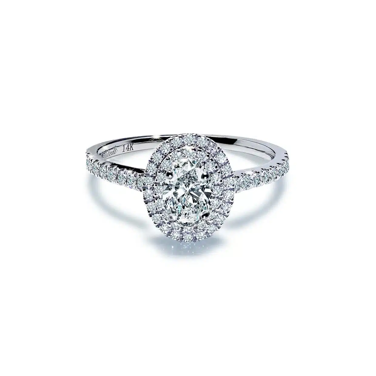Aurora Oval Safir Forlovelsesring Med Dobbelt Diamant Halo I Hvidguld