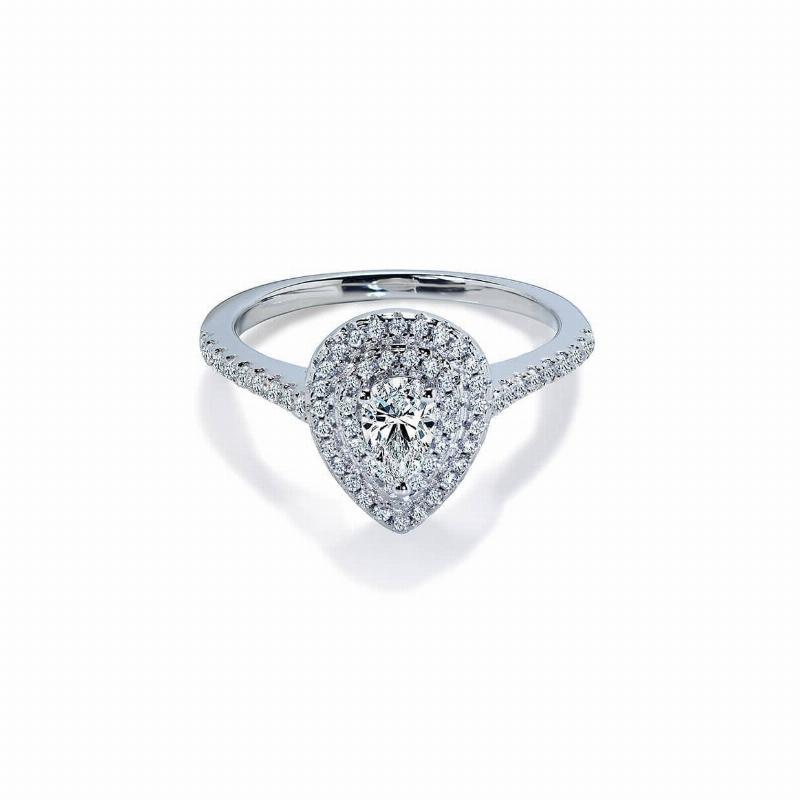 Loving Dobbelt Diamant Halo Forlovelsesring med Safir