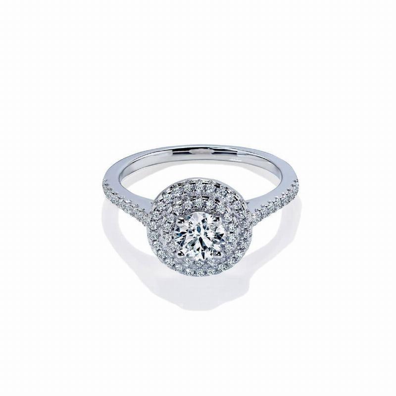 Amara Dobbelt Halo Forlovelsesring med Hvid Safir