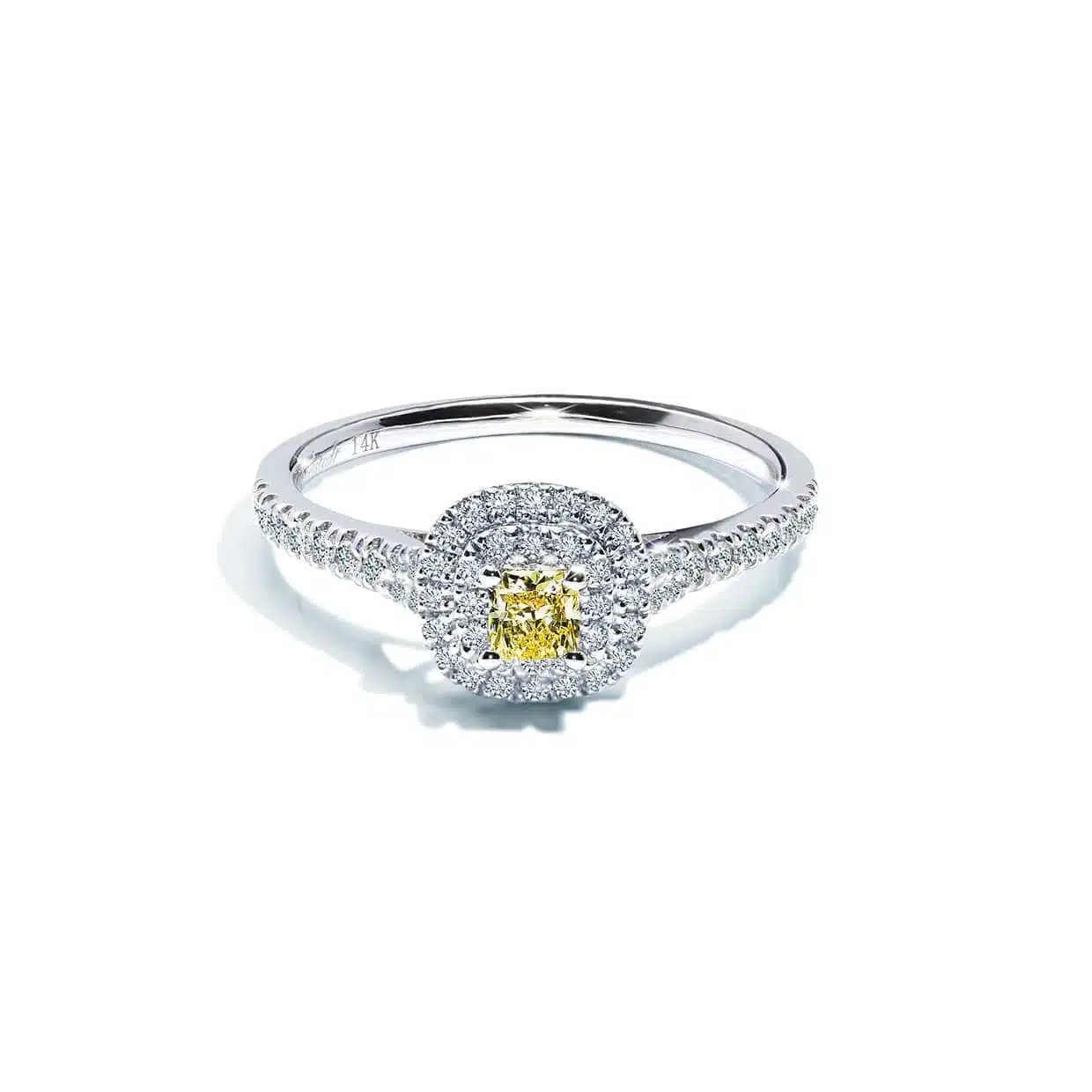 Gul Safir Forlovelsesring med Diamant Halo - Unik Skønhed