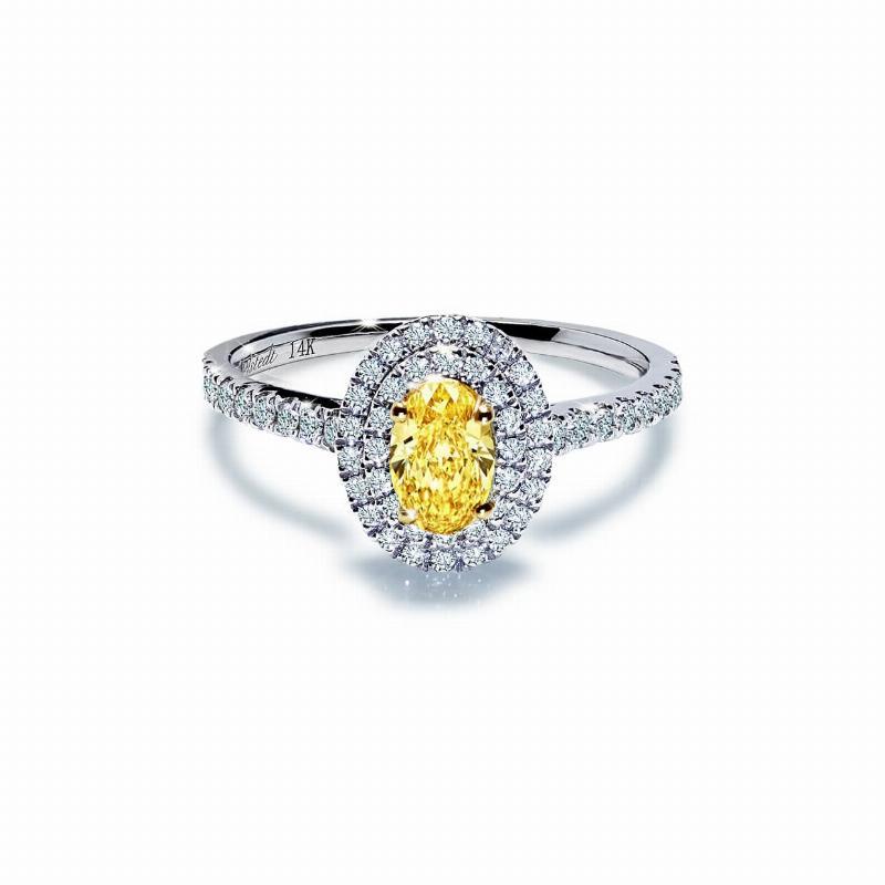 Bliss Gul Forlovelsesring med Safir og Diamant Halo
