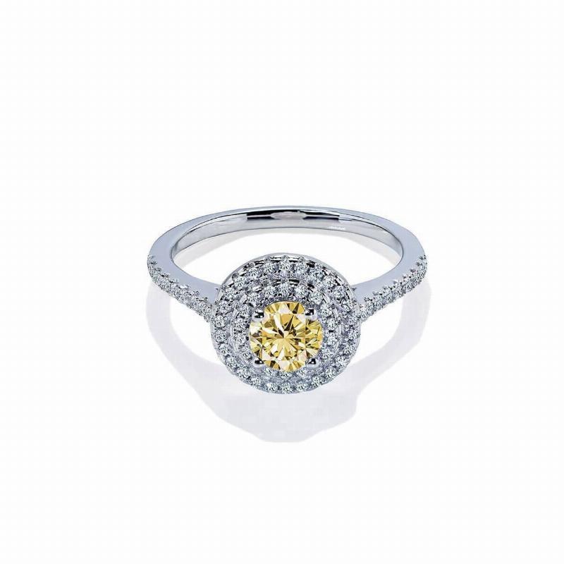 Dante Rund Gul Safir Forlovelsesring med Diamant Halo