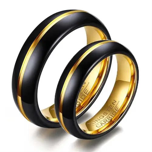 Hq Tungsten Forlovelsesring med Mat og Forgyldt Stribe
