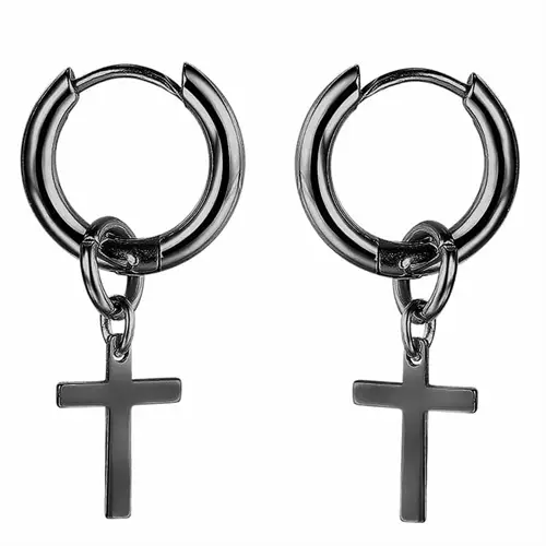 Sort Højpoleret Ørering med Kors fra Blackcoat