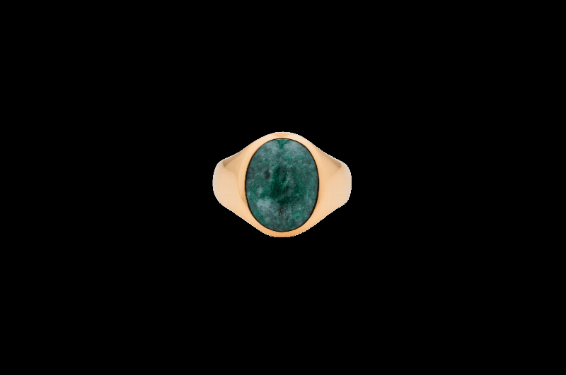 Ix Oval Signetring med Grøn Marmor - Unisex Smykke