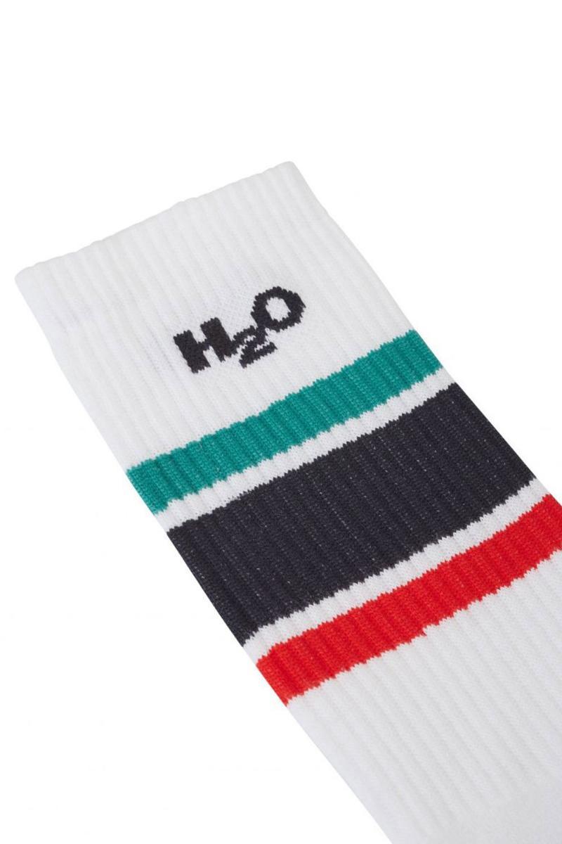 H2O Crew Strømper - Hvide med Grøn, Navy og Rød Stribe