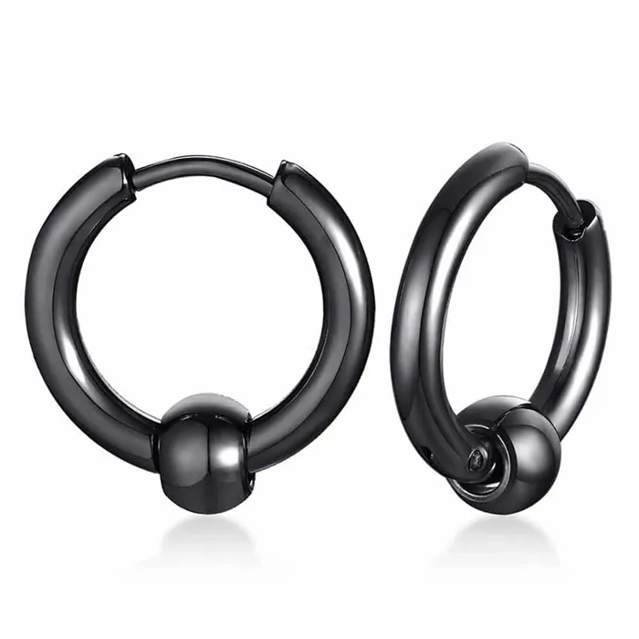 Elegant sort ørering med stålkugle - 1 stk.
